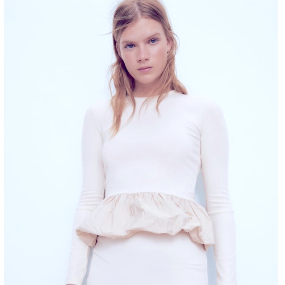 NWT ZARA Taffeta Ribbed Peplum Blouse
